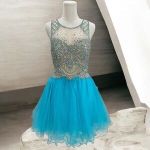 Juliet Turquoise Embellished Tulle‎ Dress L Prom Homecoming Event Glam Statement